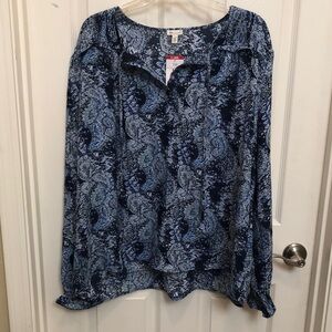 Long Sleeve Peasant Blouse Top Blue